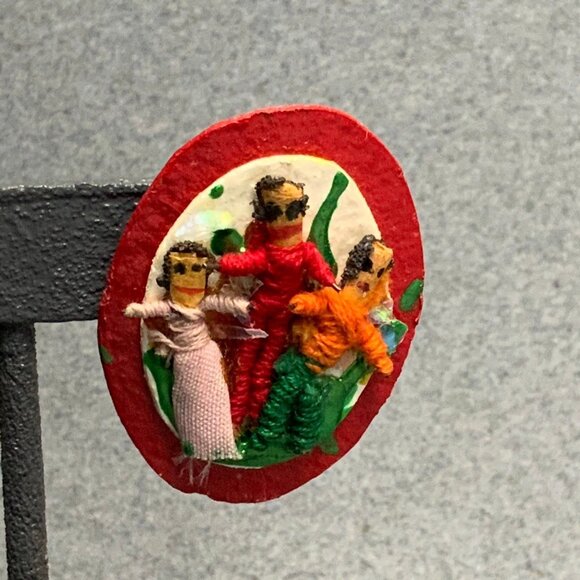 Handmade Worry Doll Earrings Pierced Red Oval Thread Paper Fabric Retro Vintage - Picture 3 of 7